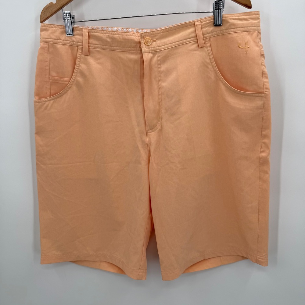 Short Par 4 Mens Golf Shorts 36 Peach Orange‎ Performance Stretch Flat Front